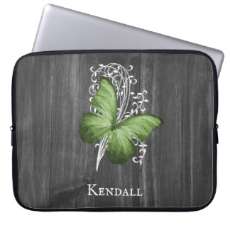 Green Rustic Butterfly Personalized Laptop Sleeve