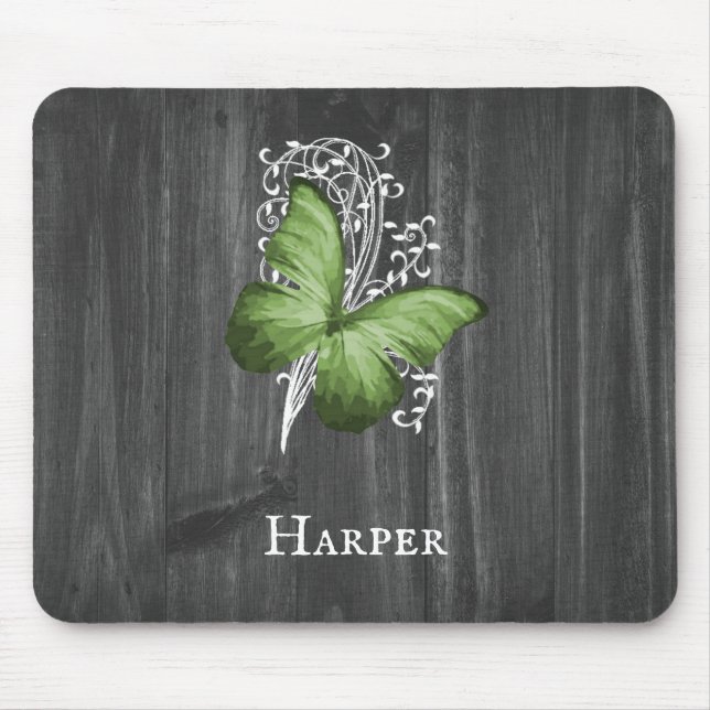 Green Rustic Butterfly Personalized Mouse Pad (Front)