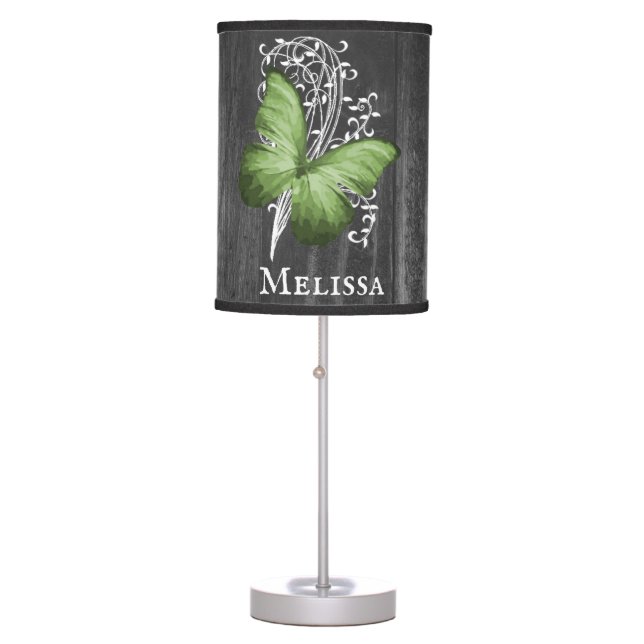 Green Rustic Butterfly Personalized Table Lamp (Front)