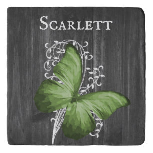 Green Rustic Butterfly Personalized Trivet