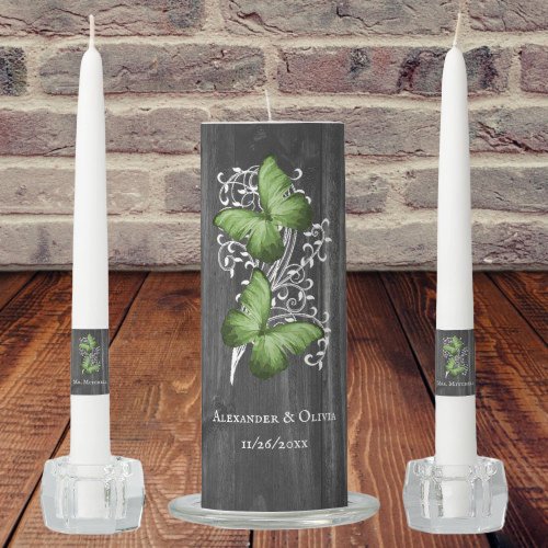 Green Rustic Butterfly Wedding Unity Candle Set