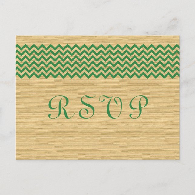 Green Rustic Chevron RSVP Postcard (Front)