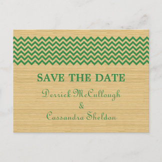 Green Rustic Chevron Save the Date Postcard