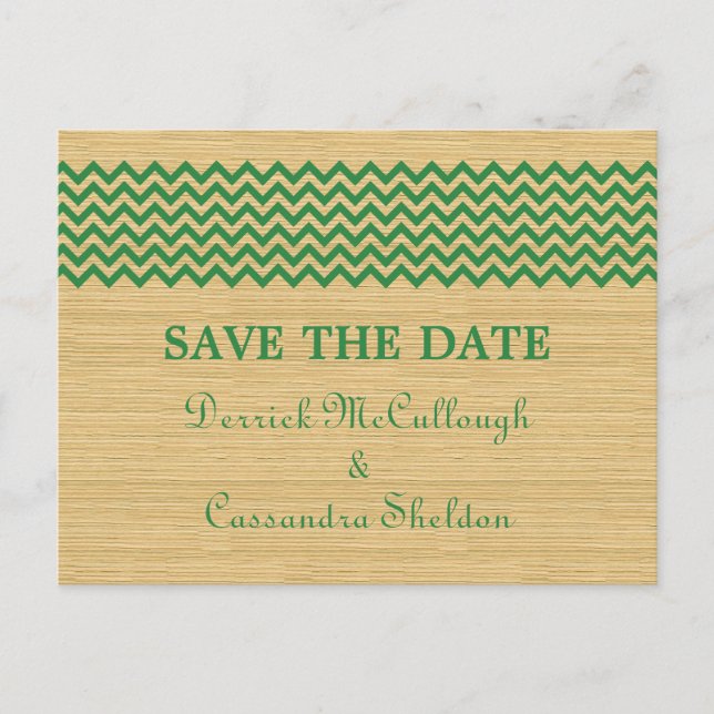Green Rustic Chevron Save the Date Postcard (Front)