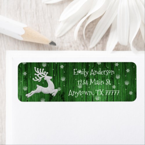 Green Rustic Christmas Reindeer Address Label