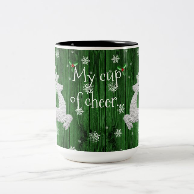 Green Rustic Christmas Reindeer Coffee Mug (Center)