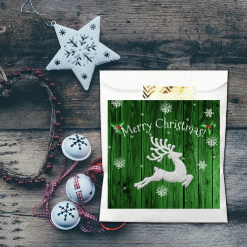 Green Rustic Christmas Reindeer Favor Bags