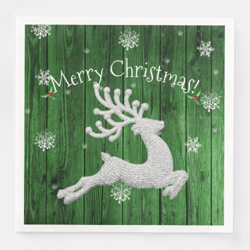 Green Rustic Christmas Reindeer Paper Napkin