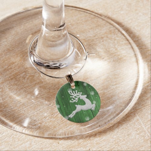 Green Rustic Christmas Reindeer Wine Charm