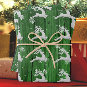 Green Rustic Christmas Reindeer Wrapping Paper