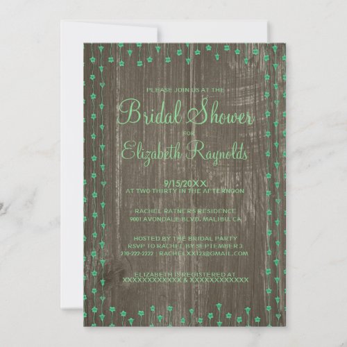 Green Rustic Country Bridal Shower Invitations