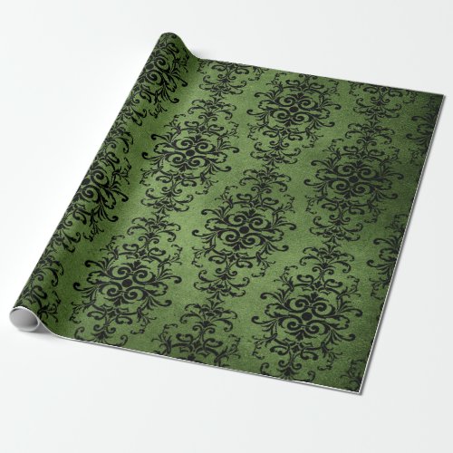 Green Rustic Damask Print Wrapping Paper