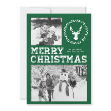 Green Rustic Deer Merry Christmas Photo Card