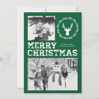 Green Rustic Deer Merry Christmas Photo Card
