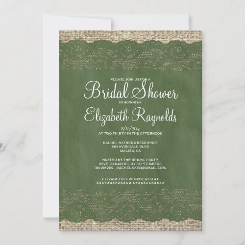 Green Rustic Lace Bridal Shower Invitations