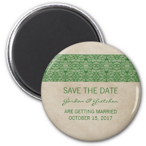 Green Rustic Lace Save the Date Magnet