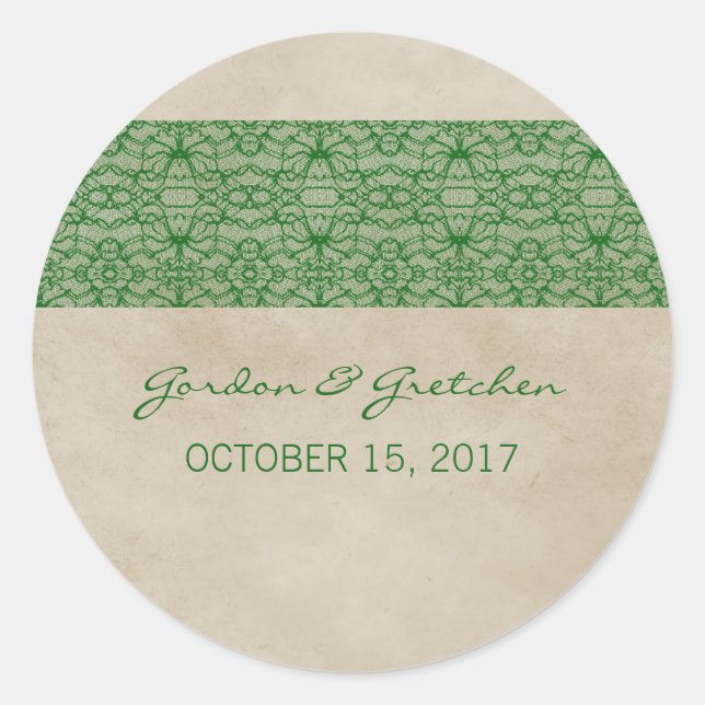 Green Rustic Lace Wedding Stickers (Front)