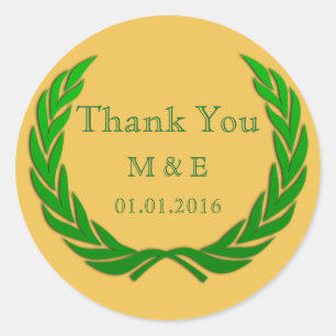 Green Rustic Laurel Wreath Personalized Thank You Classic Round Sticker