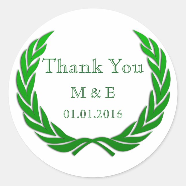 Green Rustic Laurel Wreath Personalized Thank You Classic Round Sticker (Front)