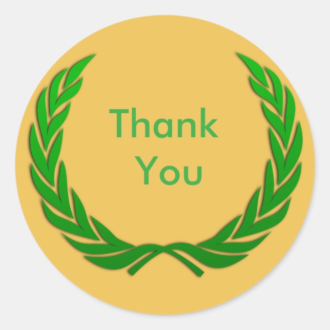 Green Rustic Laurel Wreath Thank You Classic Round Sticker (Front)
