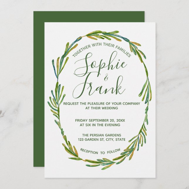 Green Rustic Leafy Personalized Wedding Invitation (Front/Back)