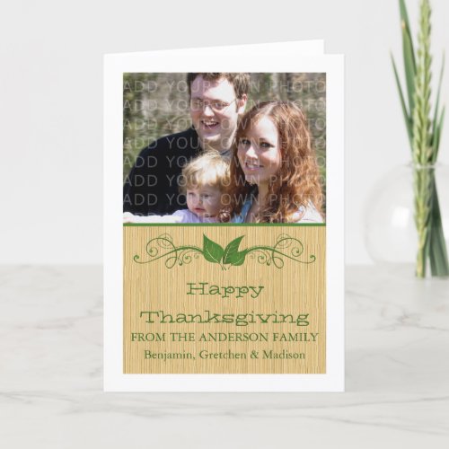 Green Rustic Leaves Thanksgiving Photo Card