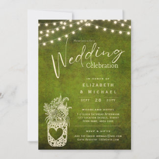 Green Rustic Mason Jar Wedding DIGITAL Print Invitation