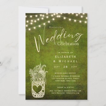 Green Rustic Mason Jar Wedding Digital Print Invitation by invitationz at Zazzle