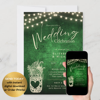 Green Rustic Mason Jar Wedding Digital Print Invitation by invitationz at Zazzle