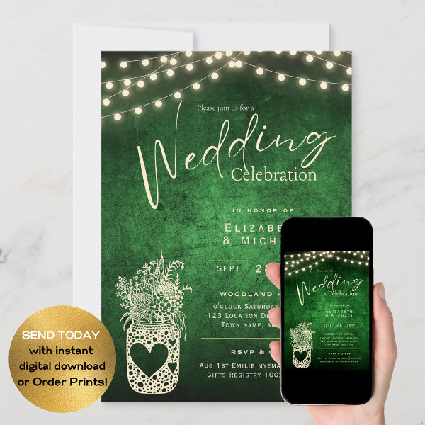 Green Rustic Mason Jar Wedding DIGITAL Print Invitation