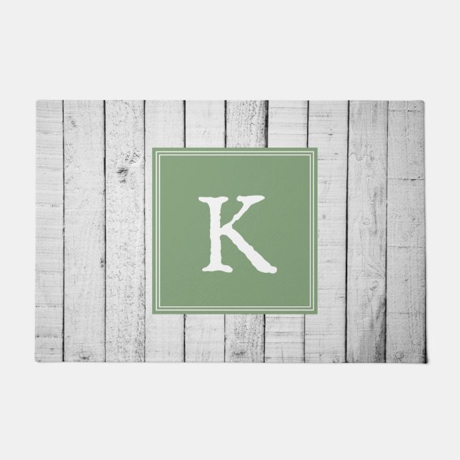 Green Rustic Monogram Doormat (Front)