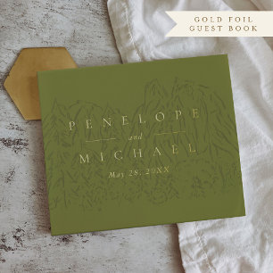 Green Rustic Mountain National Park Wedding Foil Guest Book