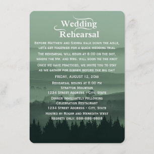 Green Rustic Mountain Wedding Rehearsal Dinner Invitation