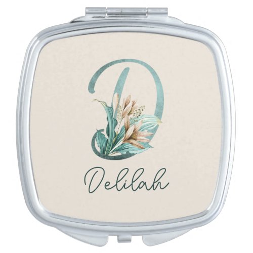 Green Rustic Off_White Lilies Letter D Monogram Compact Mirror