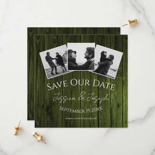 Green Rustic Photo Collage Save The Date
