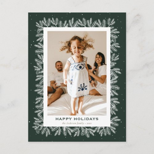 Green Rustic Pine Snow Photo Happy Holiday Postcard