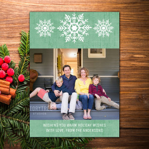 Green Rustic Snowflake Holiday Photo Card