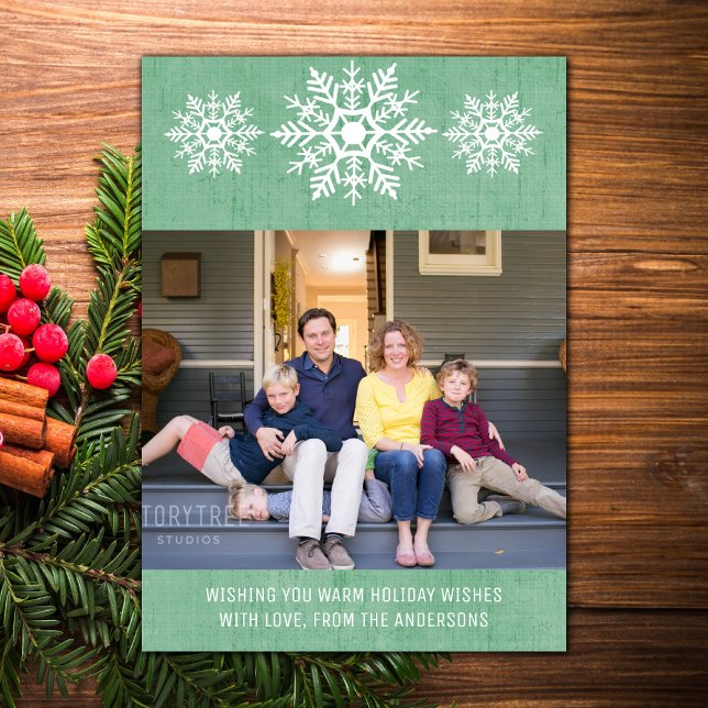 Green Rustic Snowflake Holiday Photo Card (Green Rustic Snowflake Holiday Photo Card)