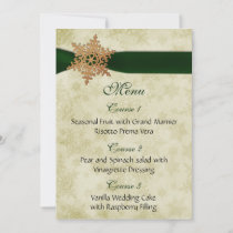 Green rustic snowflake wedding menu cards
