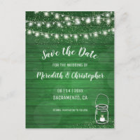 Green Rustic String Lights Wedding Save the Date Announcement Postcard