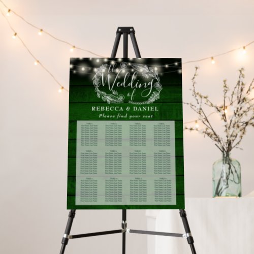 Green Rustic String Lights Wedding Seating Plan Foam Board