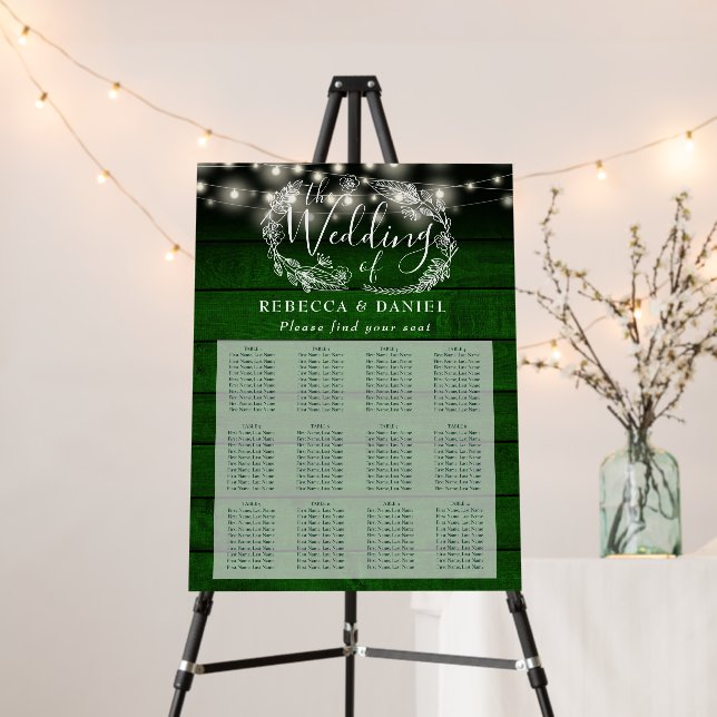 Green Rustic String Lights Wedding Seating Plan Foam Board (In Situ (Stand))