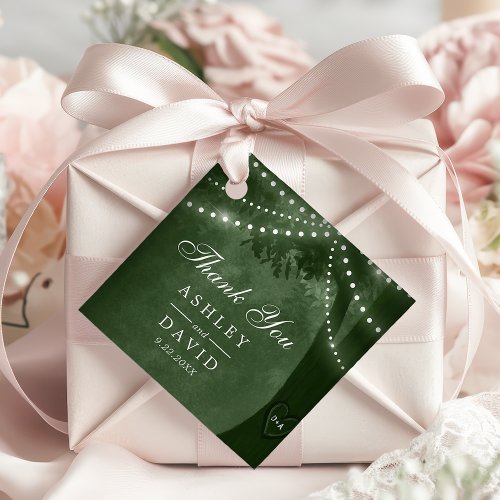 Wedding Favor Tags 17 Green Rustic Tree Lights Carved Initials Wedding Favor Tags