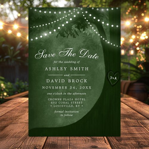 Green Rustic Tree Lights Save The Date