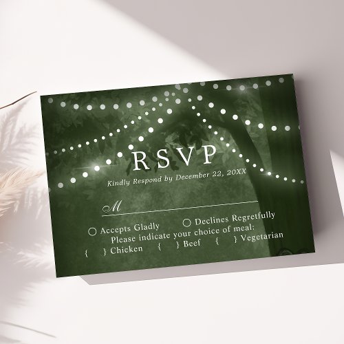 Green Rustic Tree Lights Wedding Rsvp