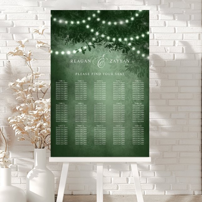 Green Rustic Tree Lights Wedding Seating Chart Foam Board (Creator Uploaded)