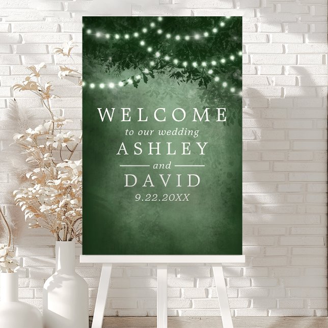 Green Rustic Tree Lights Wedding Welcome Foam Board (Creator Uploaded)