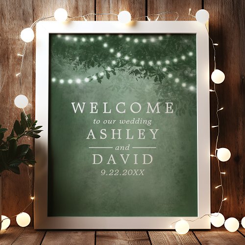 Green Rustic Tree Lights Wedding Welcome Sign