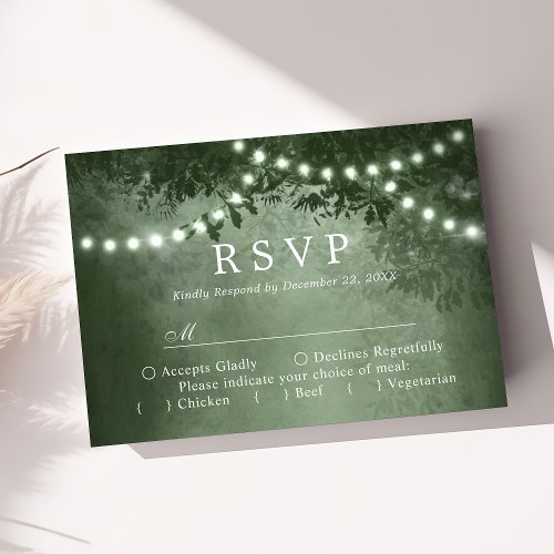 Green Rustic Tree Lights Woodland Wedding Rsvp