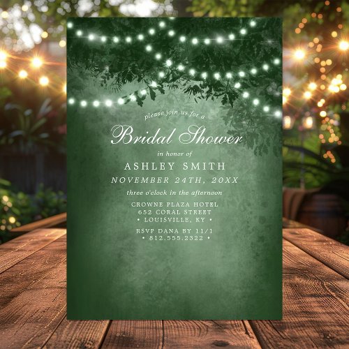 Green Rustic Tree String Lights Bridal Shower Invitation